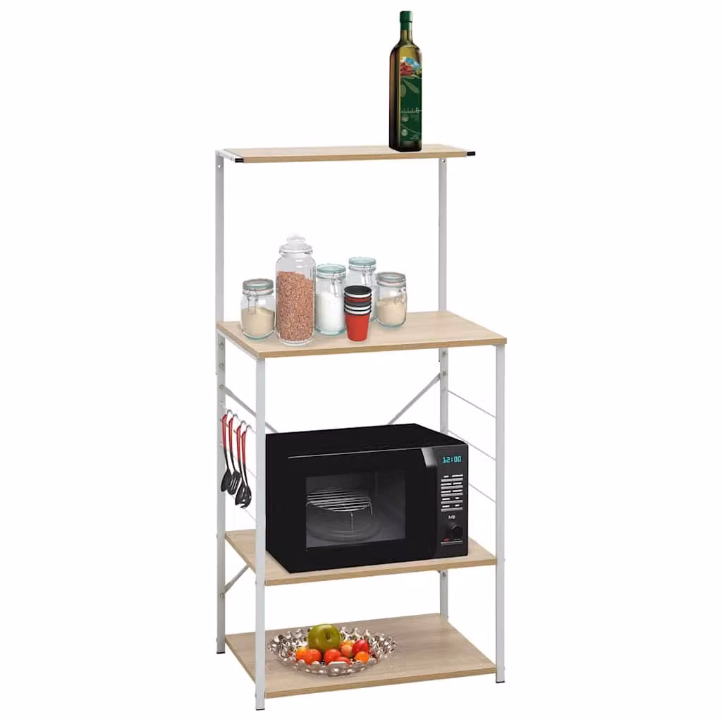 Mobile porta microonde vidaXL Bianco e Rovere in legno e metallo L: 60 cm, P: 39,6 cm, H: 123 cm