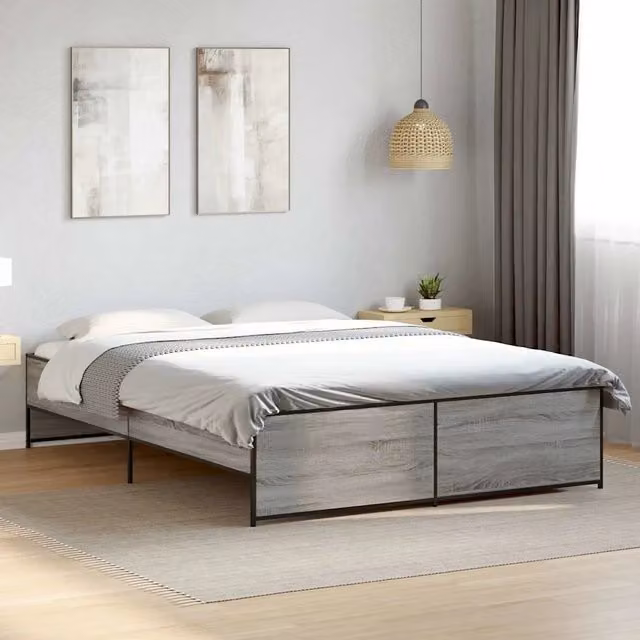 Letto matrimoniale moderno vidaXL in legno e metallo grigio L: 160 cm, P: 200 cm, H: 40,5 cm – 1