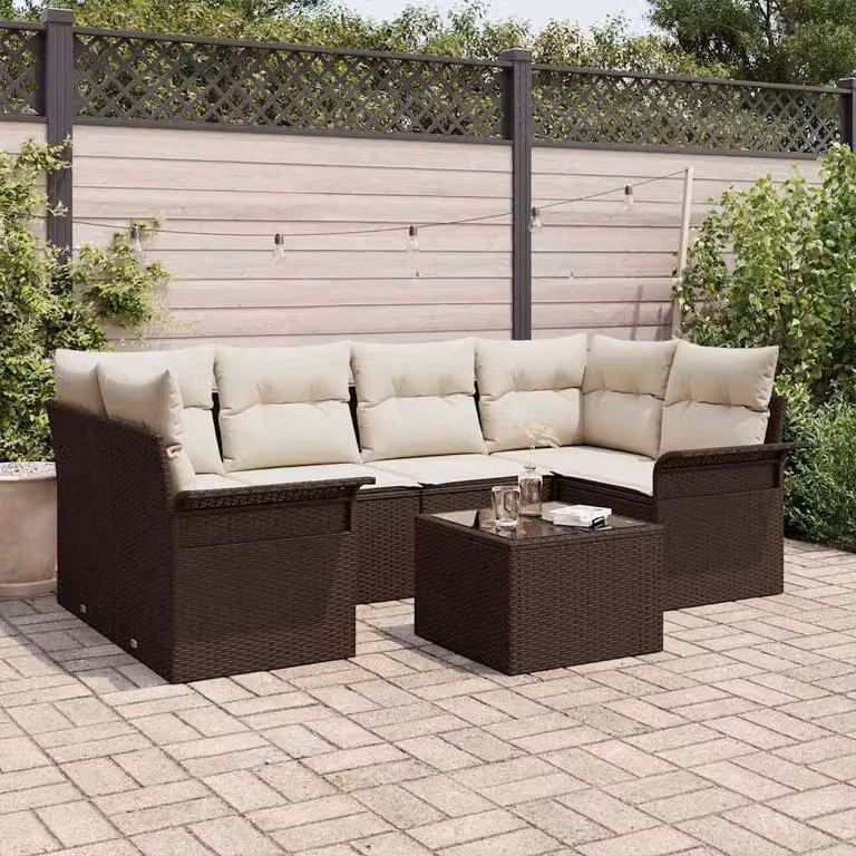 Maison Exclusive - Set Divano da Giardino con cuscino 7 pcs Marrone polyrattan
