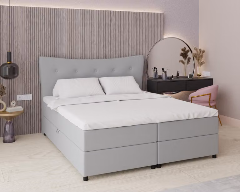 Letto boxspring, 180 cm x 200 cm, grigio, con contenitore, materasso e coprimaterasso, letto matrimoniale, NEVADA, Panda Möbel