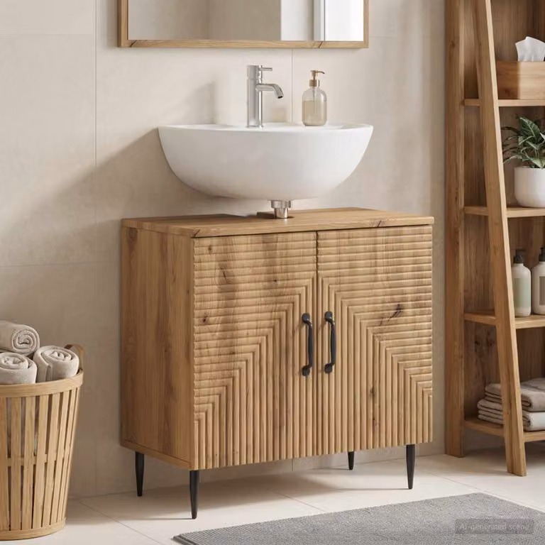 Armadio per lavabo da bagno vidaXL HAARLEM moderno in legno marrone con ante a battente