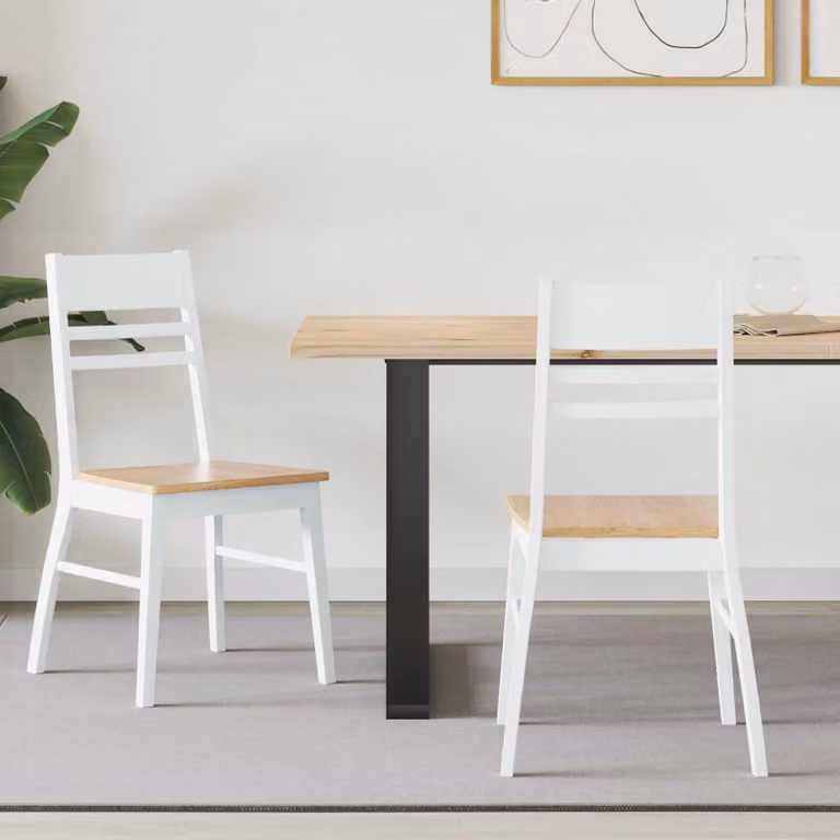 Set di 2 sedie da pranzo vidaXL in legno di gomma bianco moderno L/P/H: 43 x 54 x 89 cm