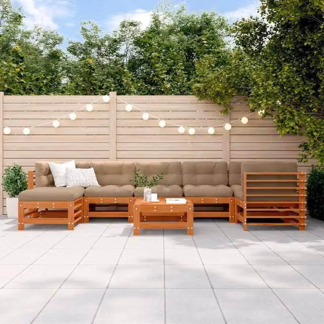Set Lounge da Giardino a L vidaXL in Legno di Pino Trattato Marrone con 8 Posti e Cuscini inclusi