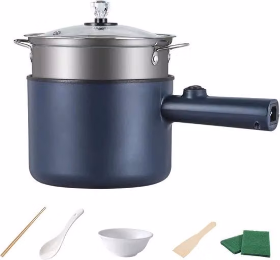 Mini Piastra Elettrica per Cottura Rapida 1,8L - Padella Portatile Antiaderente con Coperchio e Accessori