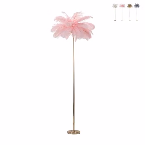 Lampada da terra con paralume in piume e 3 punti luce h160cm Palm L - Rosa