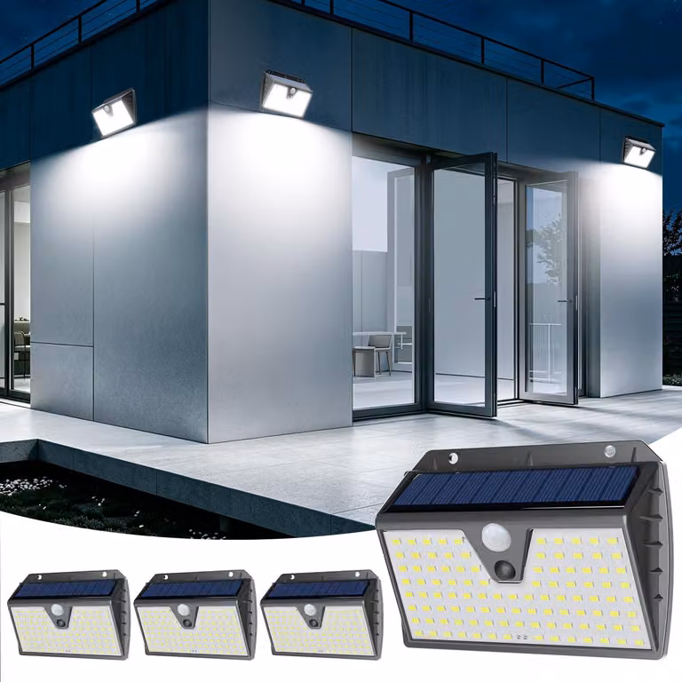 Lampada solare da esterno con sensore di movimento, grado di protezione IP65, confezione da 4 pezzi, luce bianca fredda