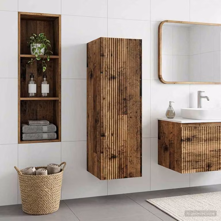 Mobiletto da bagno a muro vidaXL in legno antico marrone L: 33 cm, P: 34,5 cm, H: 100 cm