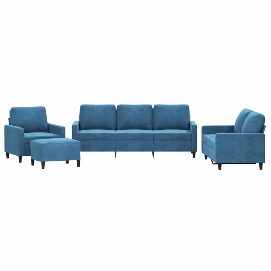 Set di Divani 4 pz con Cuscini Blu in Velluto