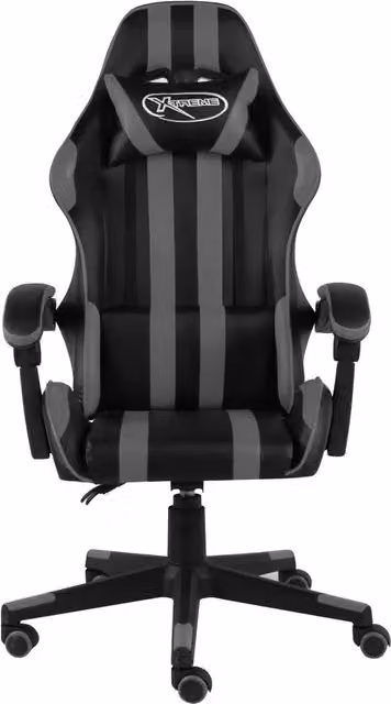 Sedia da Gaming vidaXL Nero e Grigio in Similpelle con Poggiatesta e Ruote, Girevole a 360 Gradi