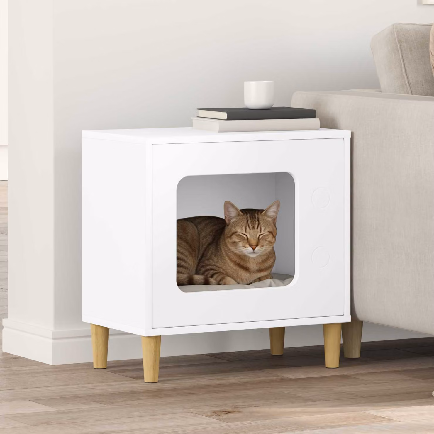Casa per gatti vidaXL in legno ingegnerizzato bianco, L 51 cm x P 30 cm x H 52 cm