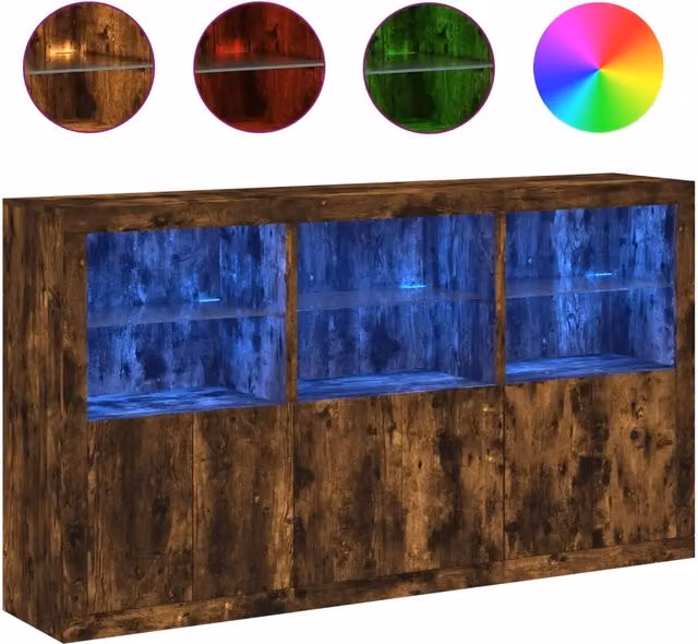 Credenza | Madia | Buffet da pranzo | Armadio da pranzo con Luci LED Rovere Fumo 181,5x37x100 cm