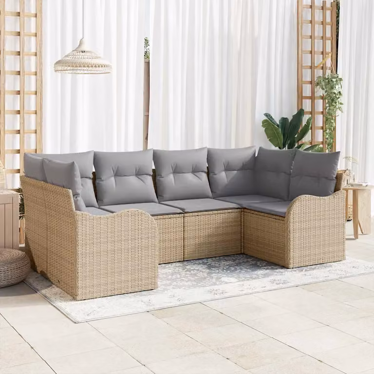 Set Divano da Giardino a L vidaXL 6 pz beige e grigio con Cuscini e Struttura in Metallo