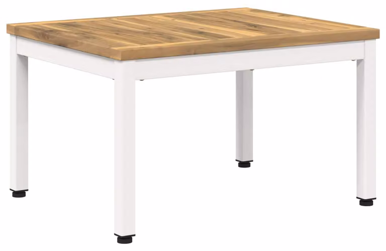 Tavolino da caffè bianco, dimensioni 49 x 60,5 x 36 cm, in legno massello di acacia