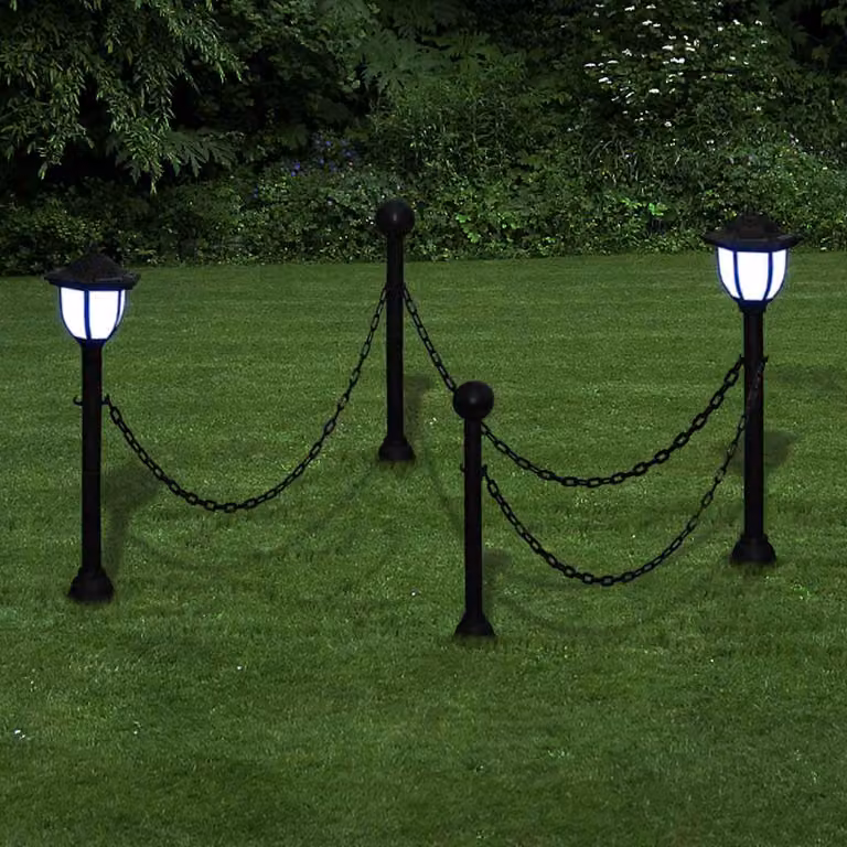 vidaXL Lampioncini Solari 4 pz con Catena di Recinzione e Paletti