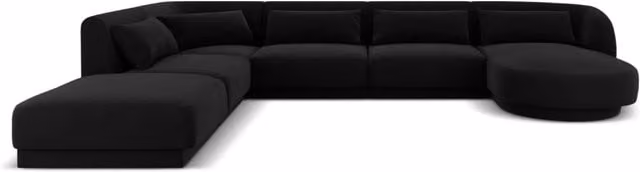 Divano panoramico sinistro Tulum Cosmopolitan Design a 6 posti in velluto nero L/P/H: 330 x 167 x 70 cm