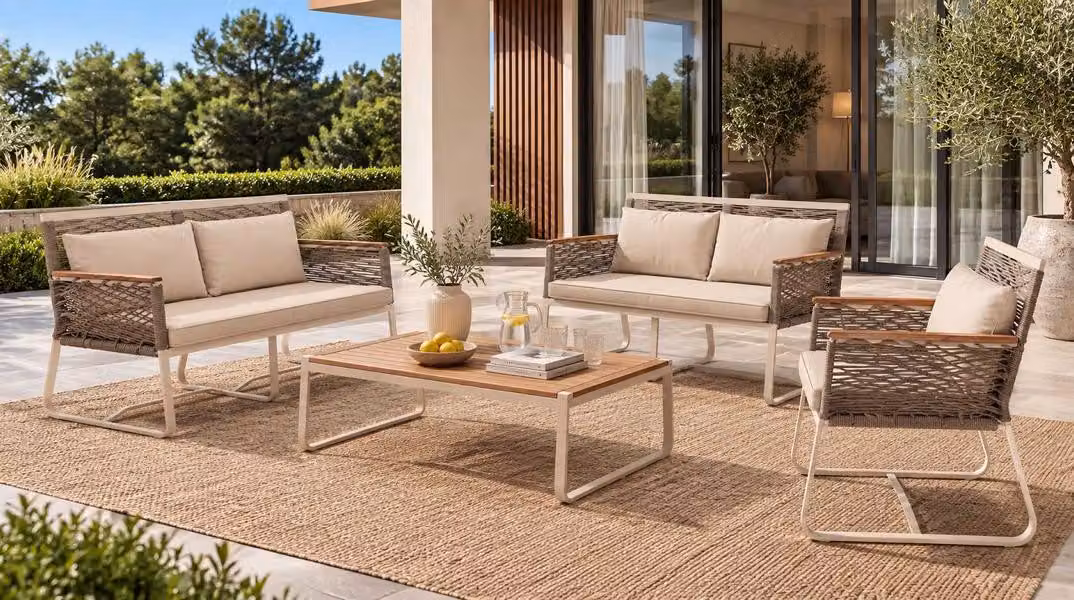 Modernes Gartenmöbel Set 2 Sofas Sessel Couchtisch Beige