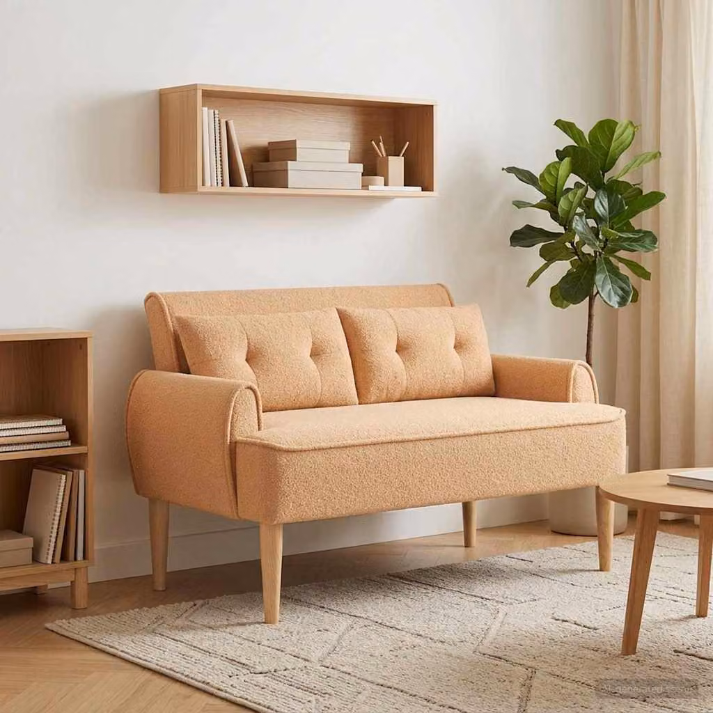 Loveseat vidaXL in tessuto bouclé beige con bottoni imbottiti, L: 117 cm, P: 67 cm, H: 77 cm