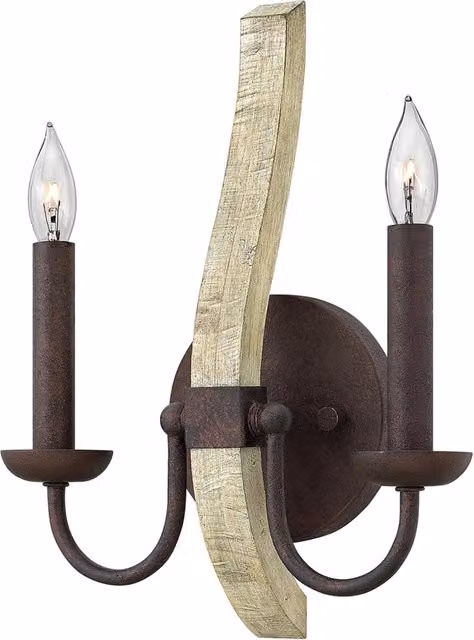Applique Industrial Nordico Middlefield Hinkley in Acciaio e Legno Marrone con 2 Luci E14 – 1