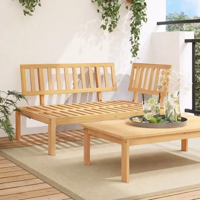 Divano Angolare da Giardino Design Mania in Legno di Acacia Marrone con Cuscini inclusi – 1