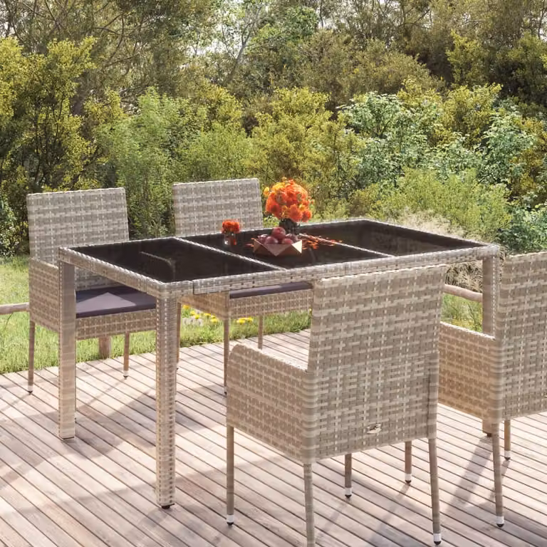 vidaXL Tavolo da Giardino Rettangolare in Polyrattan e Vetro Grigio L: 150 cm, P: 90 cm, H: 75 cm