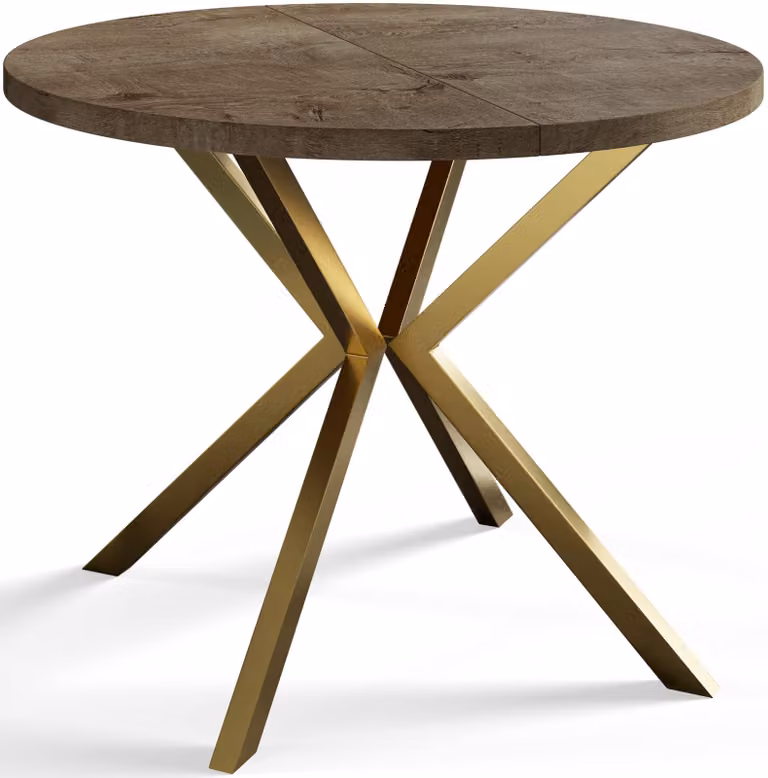 Alpi Moebel, Tavolo da Pranzo Rotondo, Tavolo da Cucina Allungabile, Diamentro: 120-200 cm, Gambe in Metallo Dorate, Lefkas, Collezione Loft Liten