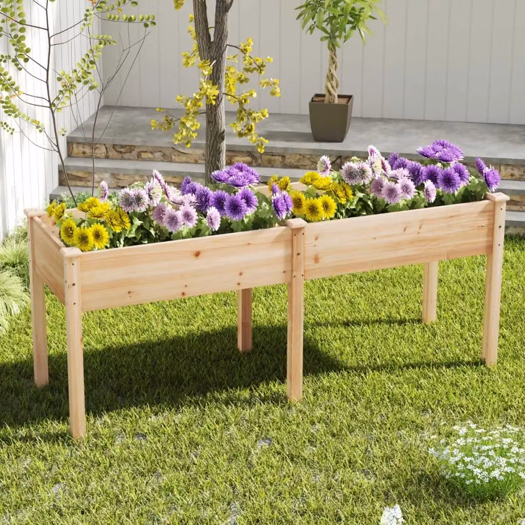 Fioriera rialzata in legno Design Mania con pannello divisore e fori di drenaggio, colore marrone, ideale per orto, erbe aromatiche o giardino ornamentale, L: 184 cm, P: 77 cm, H: 58 cm – 2