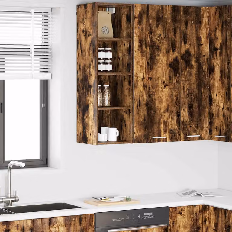 Armadio pensile da cucina vidaXL in legno Rovere fumé con ante a battente, L/P/H: 30 x 29,5 x 100 cm