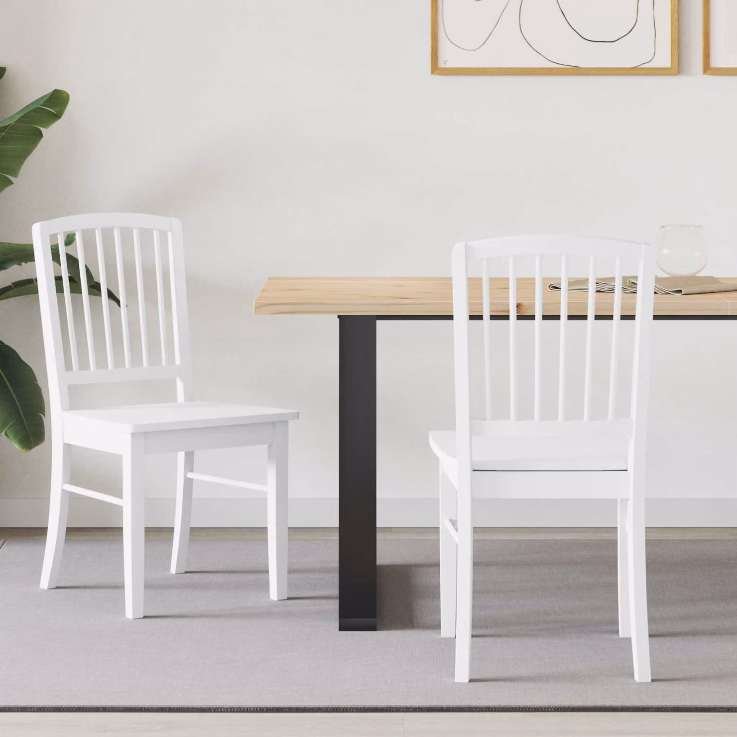 Set di 2 sedie da pranzo moderne vidaXL in legno di gomma bianco L 50 cm x P 52,5 cm x H 91 cm – 1