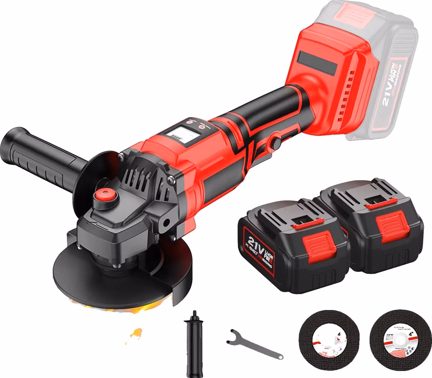 Smerigliatrice angolare, motore brushless, velocità regolabile, 2 batterie, UE
