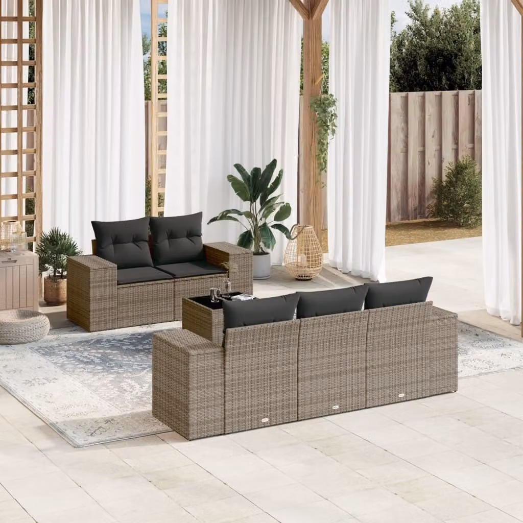 Maison Exclusive - Set Divano da Giardino 6 pz con Cuscini Grigio in Polyrattan