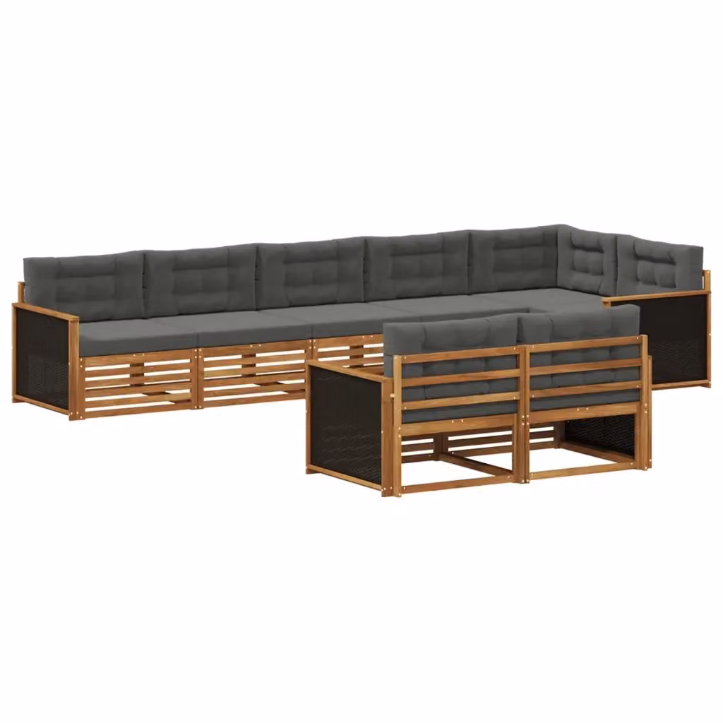 Set di divani da esterno a L vidaXL in legno di acacia con cuscini, colore marrone e antracite – 2