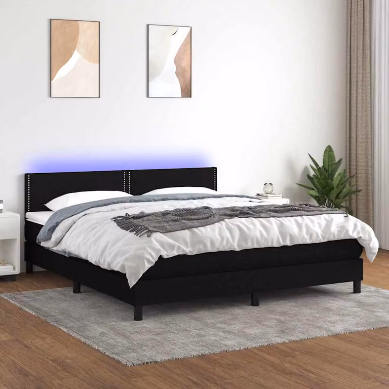 Letto a molle con materasso e illuminazione LED vidaXL in tessuto nero L/P: 180 x 200 cm