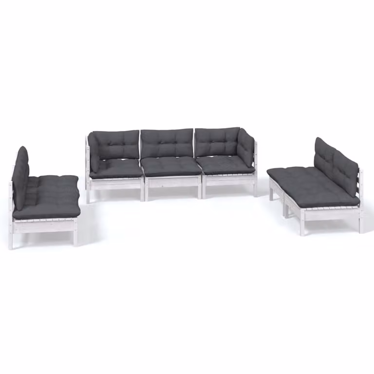 Set Salotto da Giardino 7pz con Cuscini Legno Massello di Pino