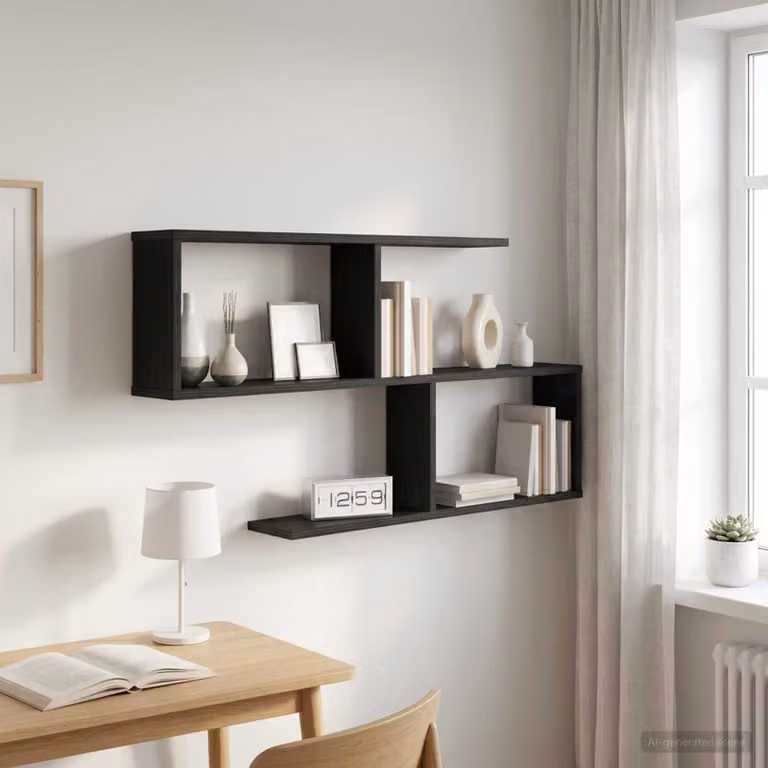 Scaffale da parete moderno vidaXL in MDF nero L: 100 cm, P: 12 cm, H: 50,5 cm
