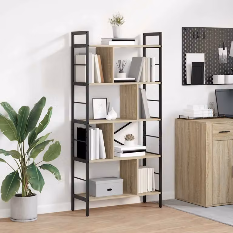 Libreria industrial vidaXL con 9 livelli in legno e metallo, colore marrone, L 75 cm x P 30 cm x H 156 cm