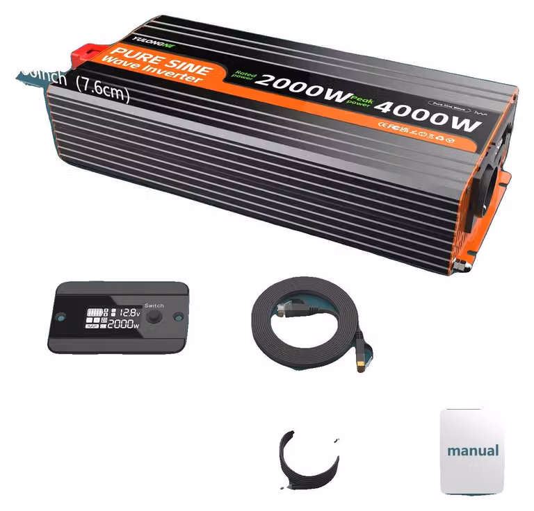 Inverter, convertitore da corrente continua a corrente alternata, telecomando con display LCD, 12V-230V-2000W