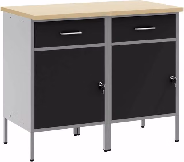 Set di 2 mobili da lavoro in acciaio e legno Nero e Grigio L: 100 cm, P: 55 cm, H: 85 cm
