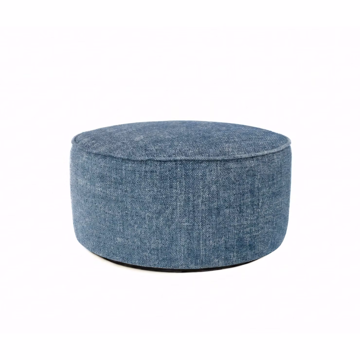 Pouf artigianale di design CAPRI Ø 90 cm Made in Italy in tessuto melange azzurro con piedini, personalizzabile