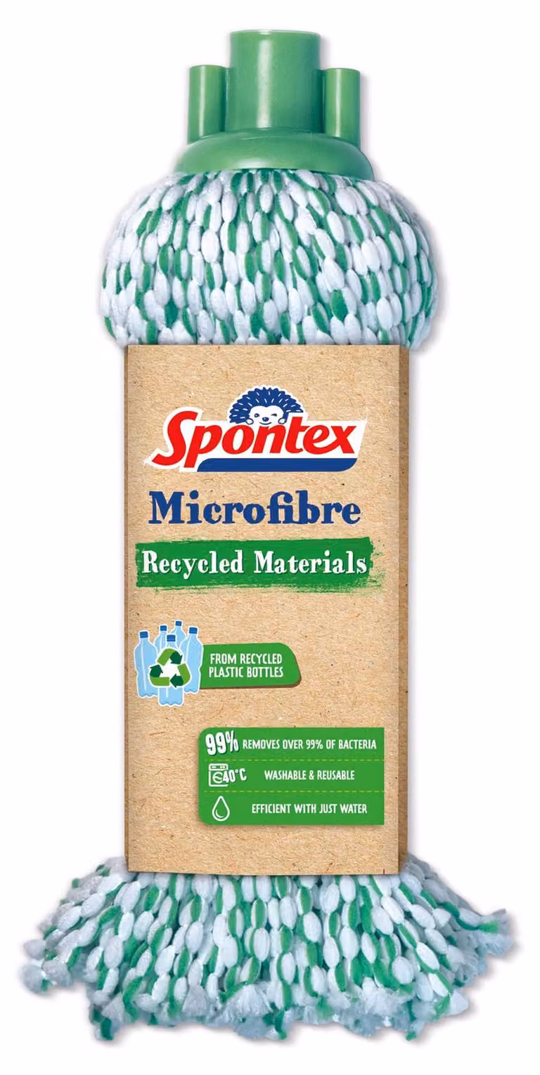 Mocio in microfibra realizzato con poliestere riciclato, confezione da 12 flaconi da 50 cl