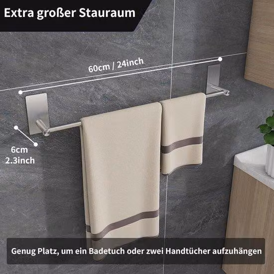 Portasciugamani in acciaio senza foratura - robusto supporto da bagno - argento - SUS304