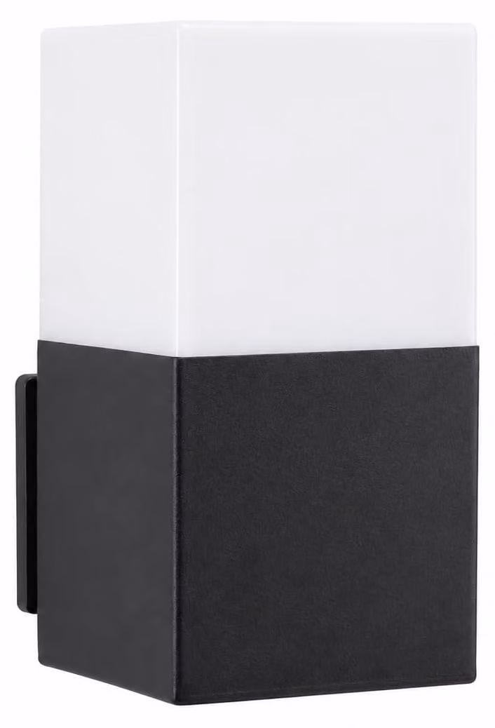 Lampada da parete esterna, quadrata, attacco E27, grado di protezione IP54, colore nero, realizzata in acciaio e PMMA