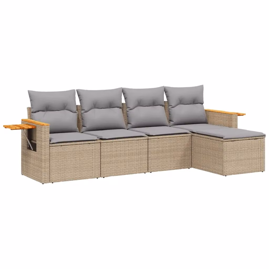 vidaXL Set Divano da Giardino 5 pz a L in Polyrattan con Cuscini Beige e Tavolino – 2