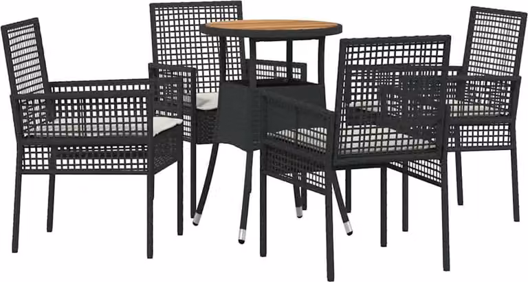 Set da Pranzo per Giardino 5 pcs Nero polyrattan