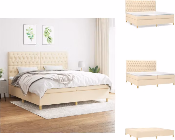 vidaXL Letto a molle con materasso crema 200x200 cm in tessuto - Letti & strutture letto