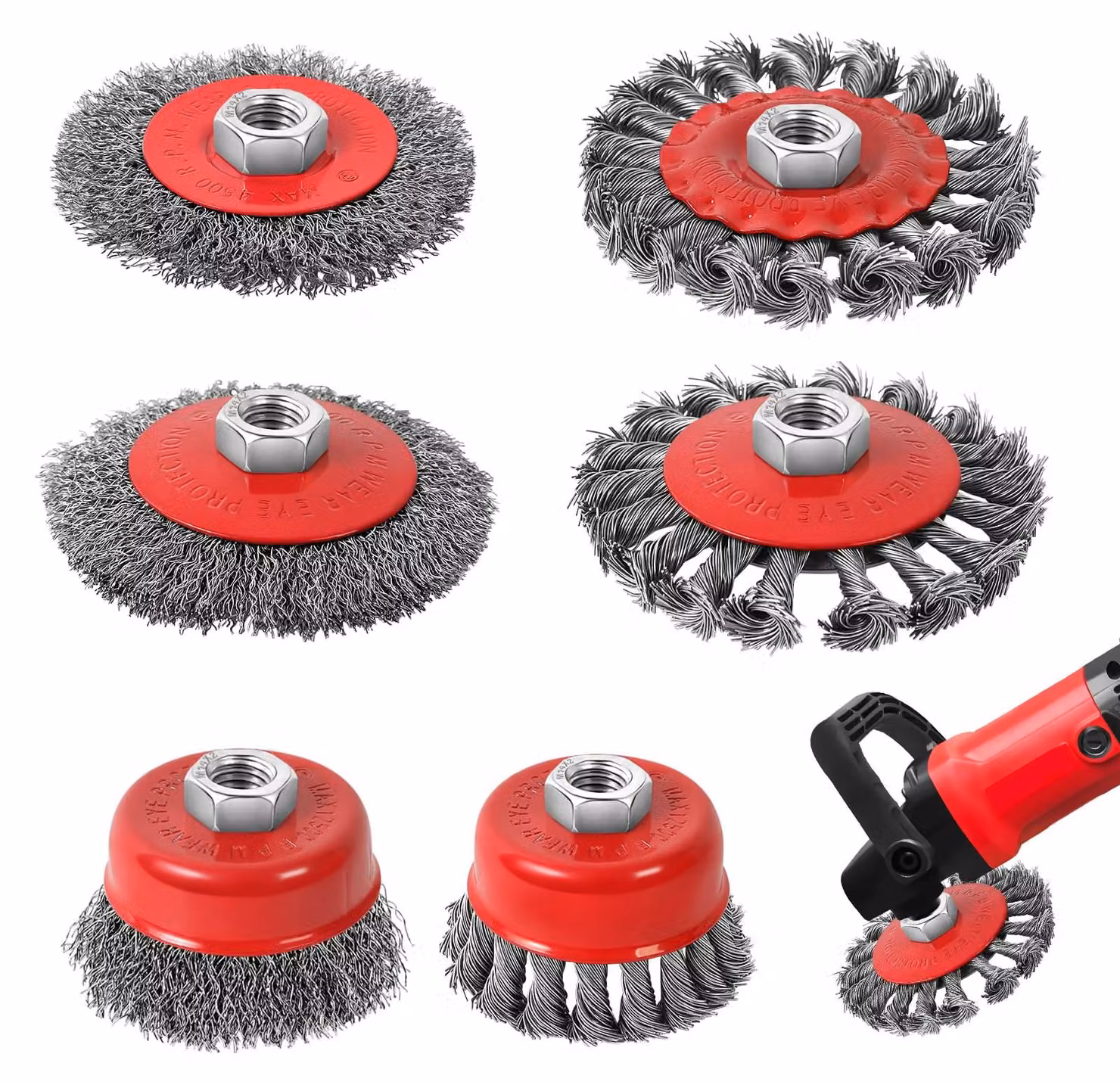Yokuni, set di 6 spazzole metalliche per smerigliatrice angolare, accessori per smerigliatrice angolare, spazzole in acciaio di diametro 75 mm e 100 mm, compatibili con modelli M14, spazzole flessibili per trapano, ideali per lucidatura, levigatura e rimo