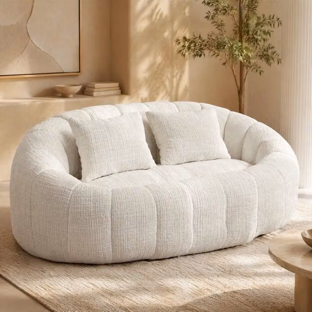 Poltrona lounge ULEVR in ciniglia beige 150x95x63 cm con imbottitura in schiuma ad alta densit¨¤