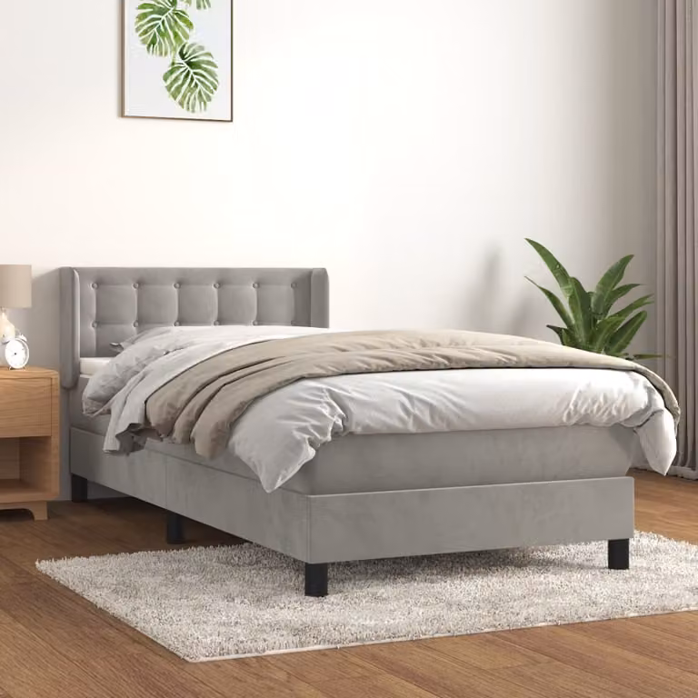 The Living Store Letto a molle con materasso grigio chiaro 100x200 cm in velluto