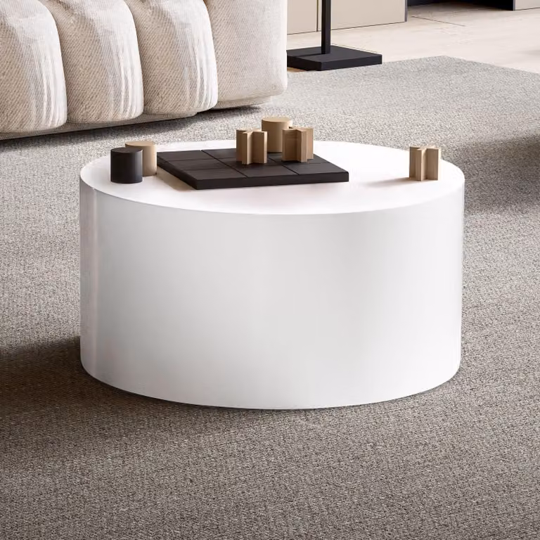 FineBuy Tavolino da caffè MONOBLOC Round 60 cm Bianco High Gloss - Tavolo da salotto moderno dal design elegante - tavolo da divano rotondo, tavolo da salotto per il soggiorno