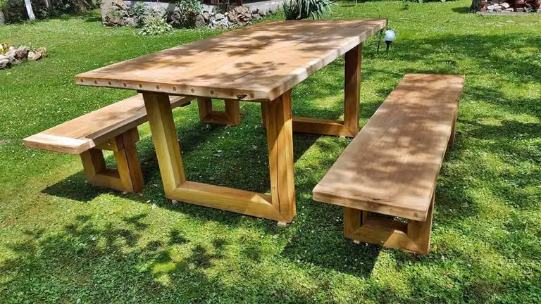 Set di mobili da giardino Casa Padrino, stile rustico con struttura a "A" - Tavolo + 2 panche da giardino (lunghezza: 200 cm) - Legno massello di quercia