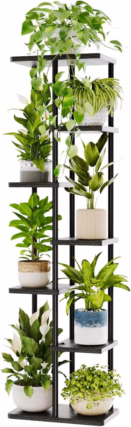 Piante da interno di grandi dimensioni, fioriera metallica a 7 livelli per diverse piante, ideale per terrazzi, balconi, soggiorni e camere da letto, colore nero